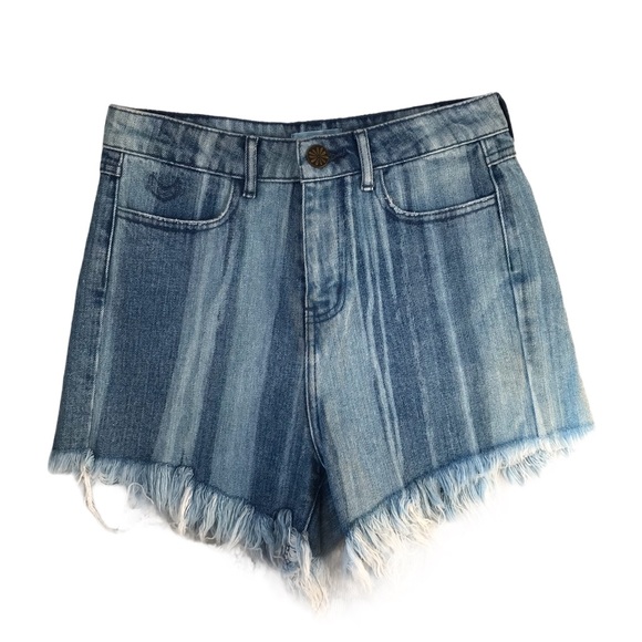 Show Me Your MuMu Toledo Tear Drop Shorts Two Tone Striped Denim Shorts 26 NWT - Picture 1 of 12